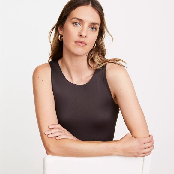 LOFT Versa 360 Knit Tank Bodysuit Brown Coconut Shell Sleeveless Size M - Picture 8 of 8